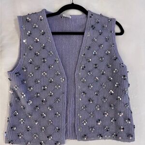 Zara Embelished Lavender Knit Cardigan
